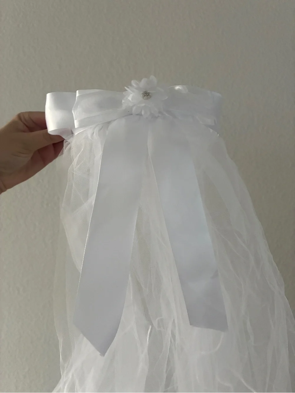 First Communion Veil Tiara Rhinestone Crown White Veil Headpiece Girls